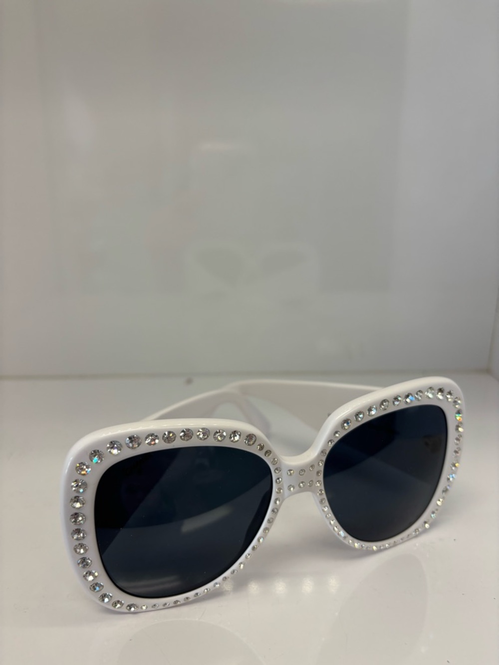 CHANEL white rhinestone-trim Women's Sunglasses - Picture 4 of 5